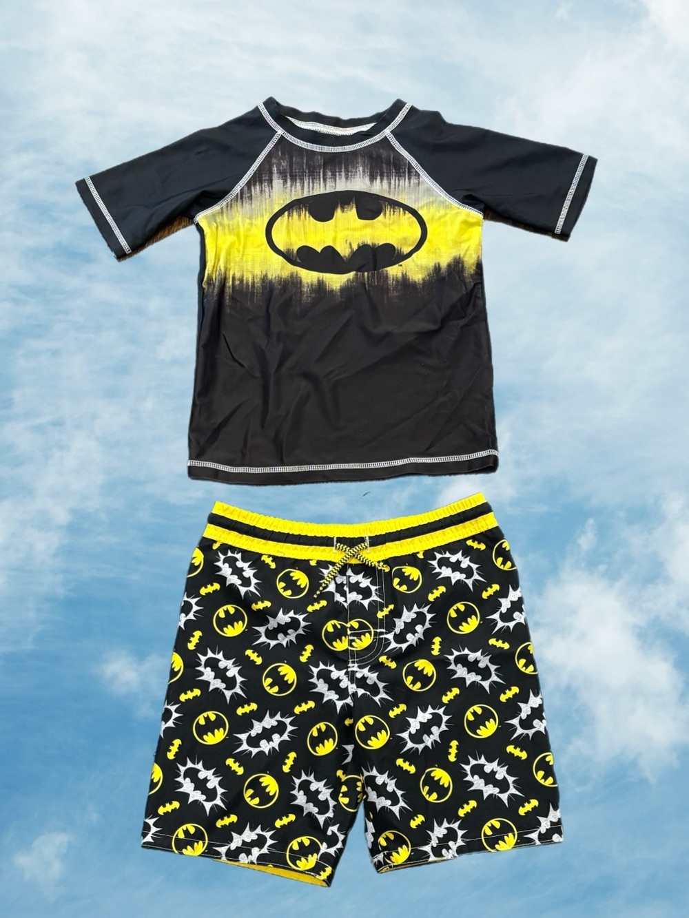 Batman Boys 2-Piece Swim Set – Rash Guard & Swim Trunks – Size Small